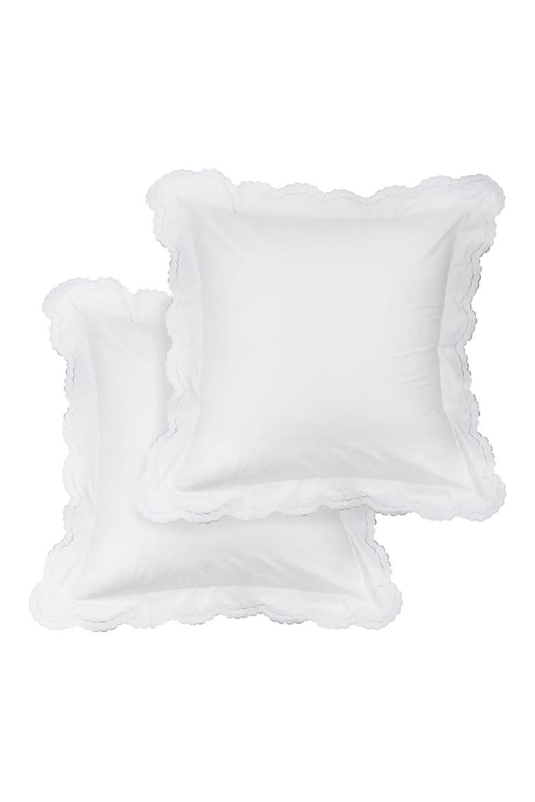 White Embroidered Double Scallop 300 Thread Count 100% Cotton 26" Square Pillow Sham - Set of 2, Main, color, WHITE/ WHITE