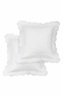 MELANGE HOME White Embroidered Double Scallop 300 Thread Count 100% Cotton 26" Square Pillow Sham - Set of 2