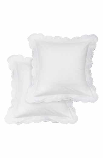 MELANGE HOME White Embroidered Double Scallop 300 Thread Count 100% Cotton 26" Square Pillow Sham - Set of 2