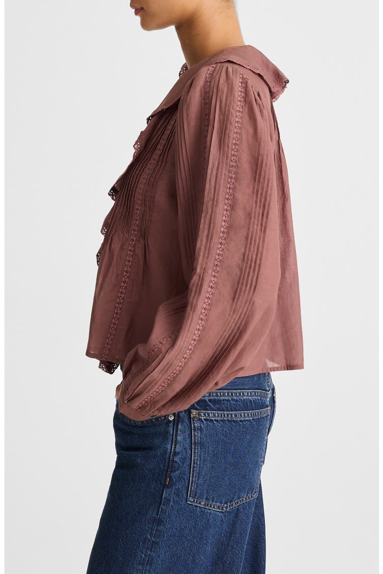 Lace Insert Ruffle Pintuck Long Sleeve Top, Alternate, color, BURNT SOIL