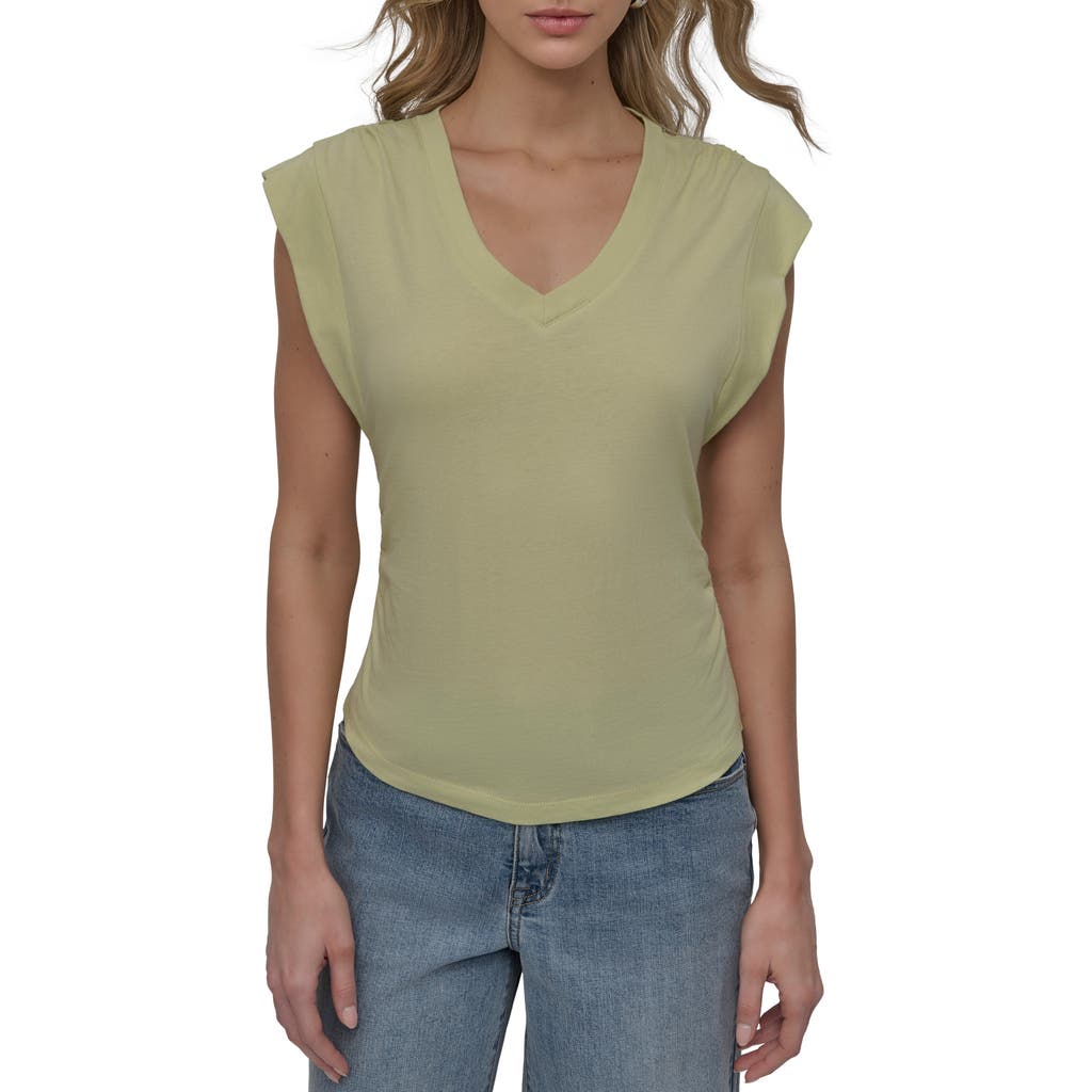 Dkny Jeans V-neck Ruched Shoulder Top In Green