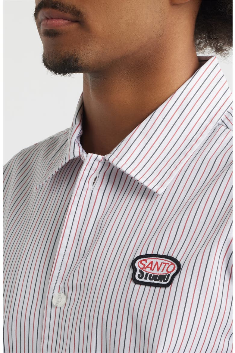 Santo Stripe Short Sleeve Cotton Button-Up Shirt, Alternate, color, WHITE BLACK RED