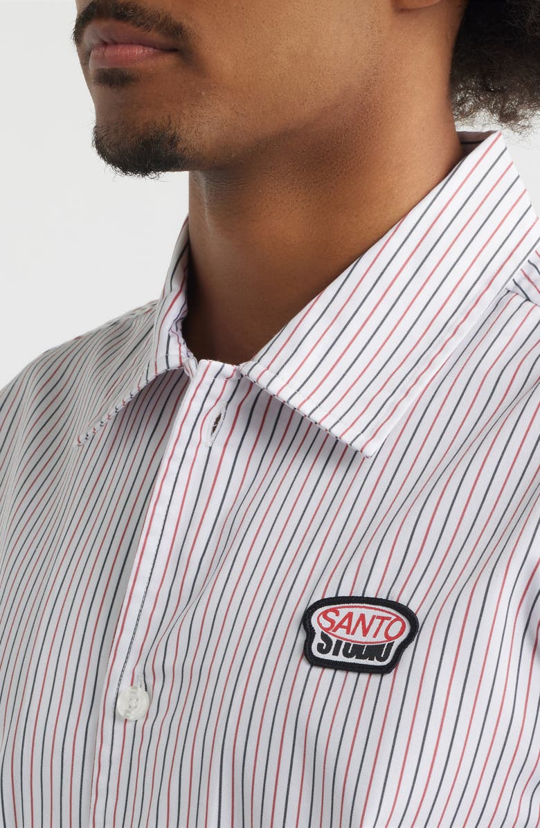 SANTO STUDIO Santo Stripe Short Sleeve Cotton Button-Up Shirt, Alternate, color, White Black Red
