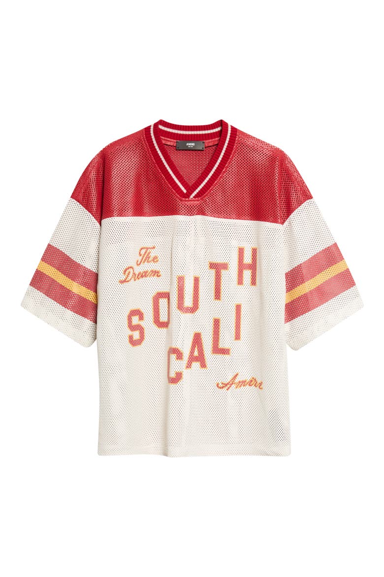 11430268 AMIRI South Cali Leather Mesh Football Jersey, Main, color, IVORY