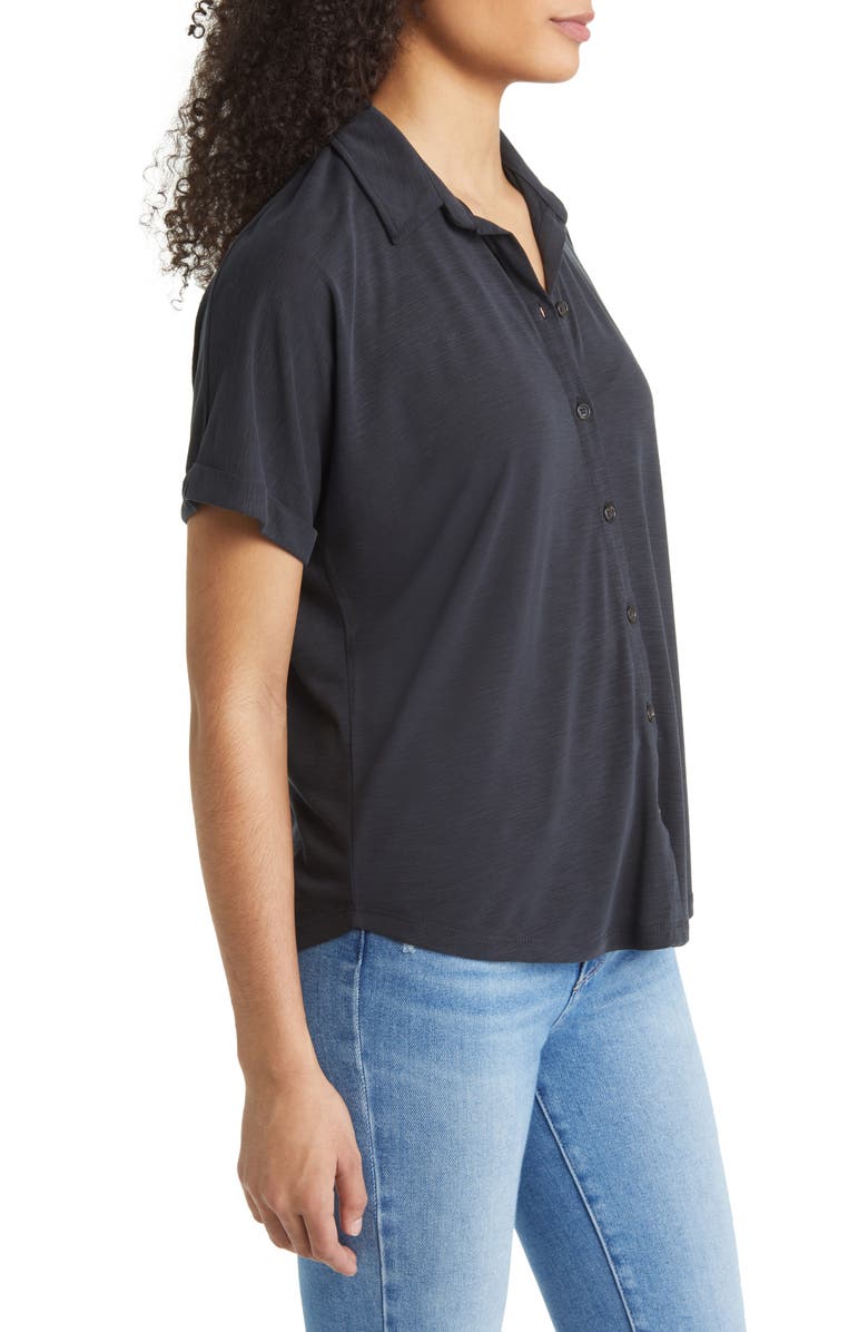 Mavi Jeans Space Dye Short Sleeve Cotton Button-Up Shirt, Alternate, color,