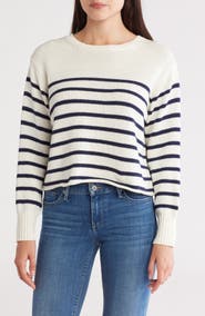 Vigoss Stripe Boxy Crop Cotton Blend Sweater