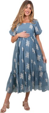 PinkBlush Floral Print Ruffle Hem Midi Dress