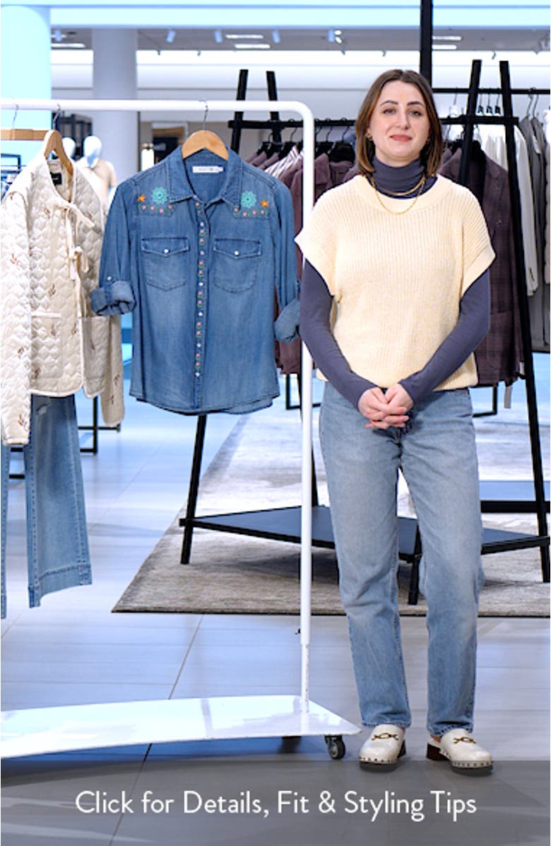 Two Step Floral Embroidered Denim Snap-Up Shirt, sales video thumbnail