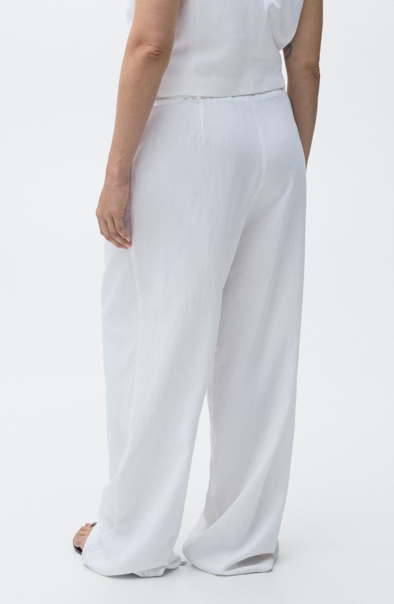 MANGO Tie Belt Wide Leg Pants, Alternate, color, White