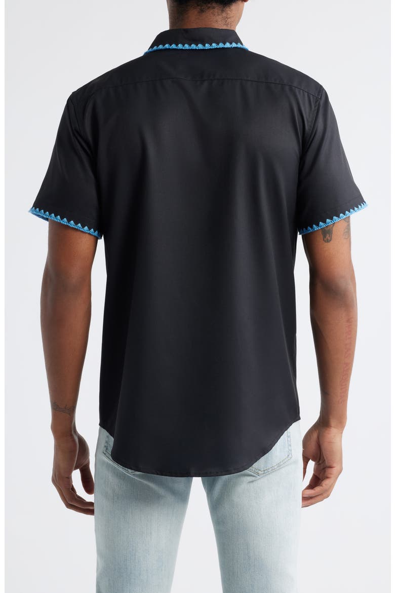 Weekend Crochet Trim Short Sleeve Performance Button-Up Shirt, Alternate, color, BLACK