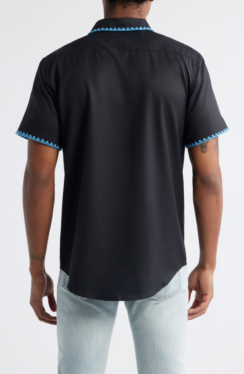 MAVRANS Weekend Crochet Trim Short Sleeve Performance Button-Up Shirt, Alternate, color, Black