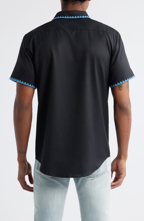 Mavrans Weekend Crochet Trim Short Sleeve Performance Button-up Shirt