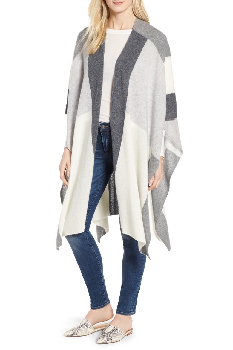 Colorblock Cashmere Ruana, Main, color, GREY MEDIUM HEATHER COMBO