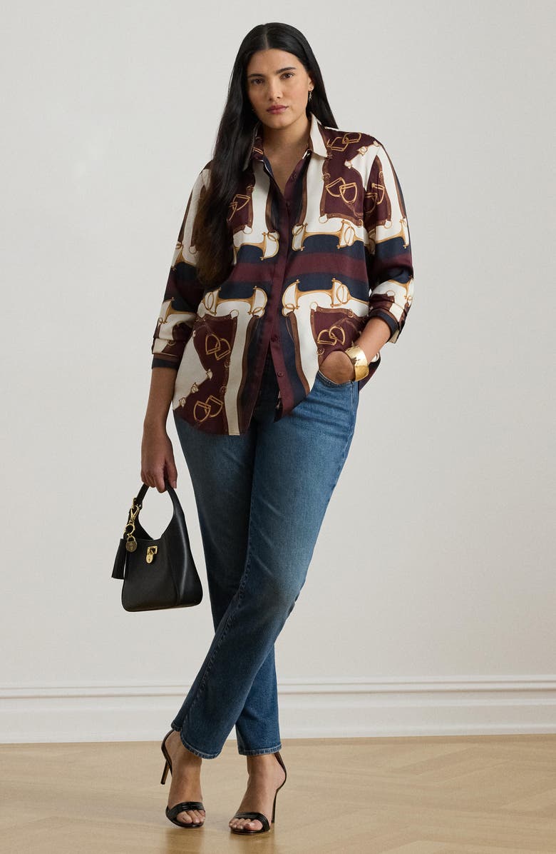 Lauren Ralph Lauren Kristy Twill Button-Up Shirt, Alternate, color, Navy/ Cream Multi