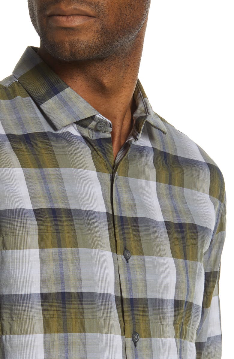 John Varvatos Ross Slim Fit Plaid Button-Up Shirt, Alternate, color, Bottle Green