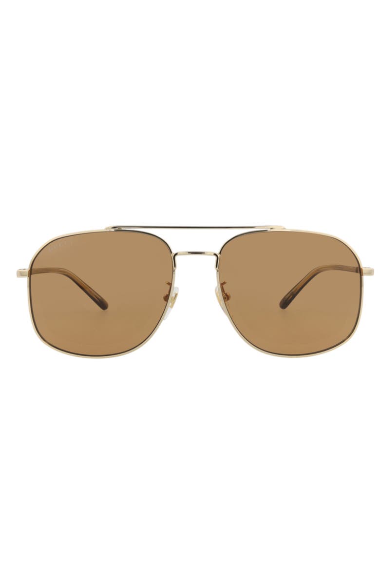 Gucci 59mm Aviator Sunglasses, Main, color, Gold Havana Brown