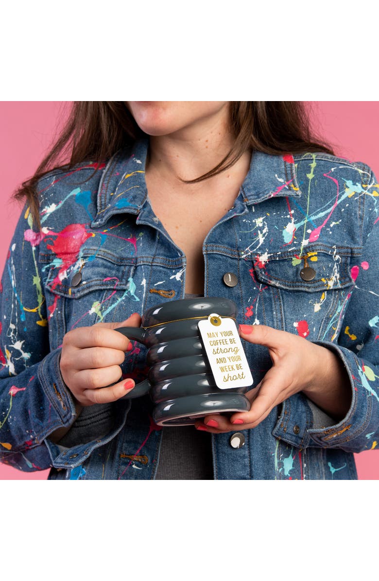 Totalee Gift Strong Coffee Navy Ribbed Mug Ceramic Blue 22 oz, Alternate, color, Blue