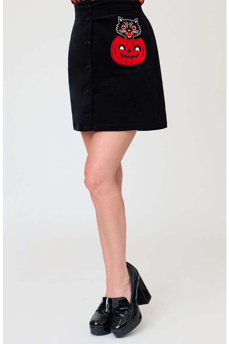 1960's Corduroy Mini Skirt, Alternate, color, Black Cat & Pumpkin
