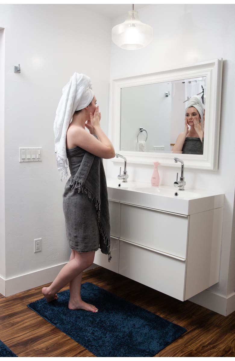 InfuseZen Stonewashed Organic Cotton Turkish Towel, Alternate, color, Faded Black