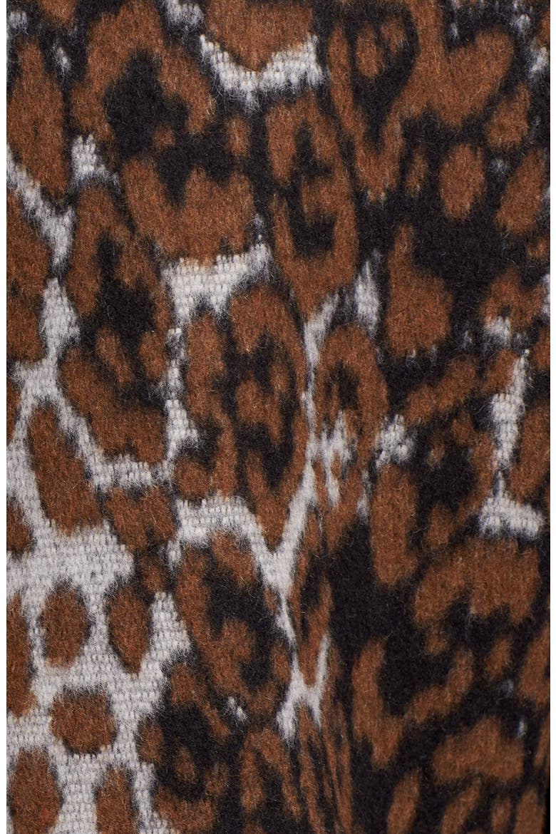Contrast Collar Leopard Print Long Swing Coat, Alternate, color, BROWN/ PALE GREY