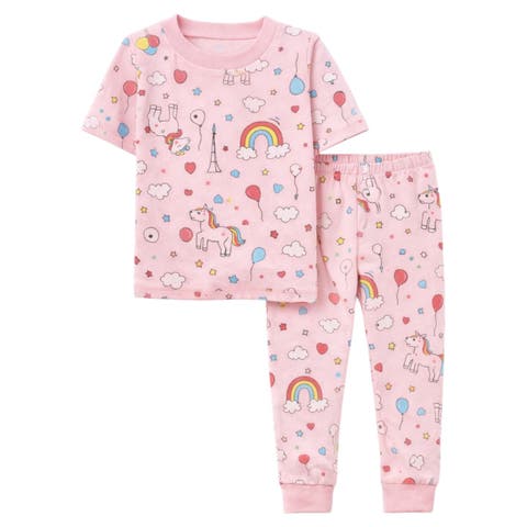 Kids Toddler Girls Short Sleeve Pajamas Set Snug Fit Soft & Stylish Cozy Comfortable Sleepwear Sets