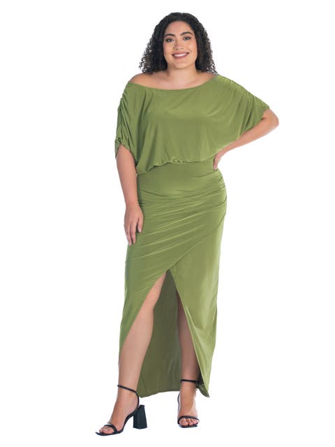 Boat Neck Batwing Sleeve Slit Maxi Dress
