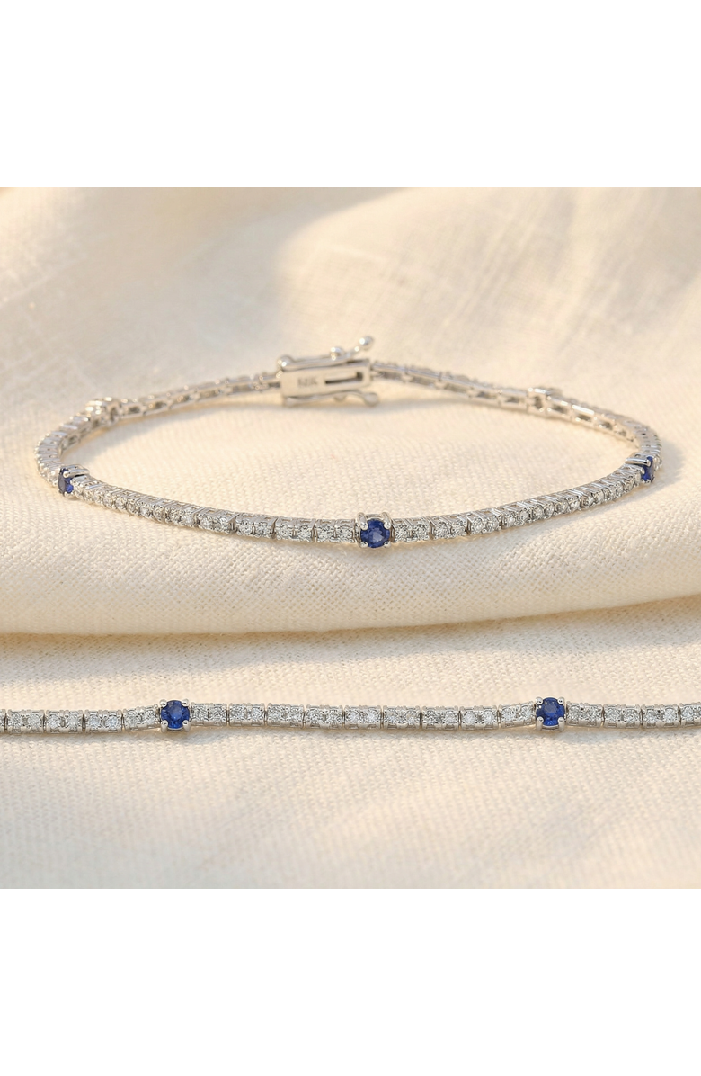 Bliss Diamond 1 1/10 Ct Diamond & Blue Sapphire Tennis Bracelet 14k Gold 7" Lab Grown, Alternate, color, 14K White Gold