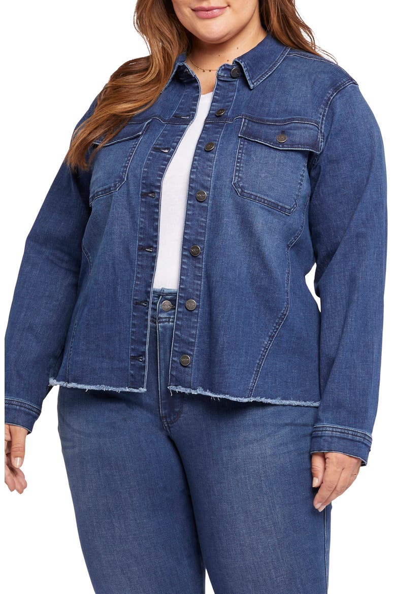 Fray Hem Denim Trucker Jacket, Main, color, RENDEZVOUS