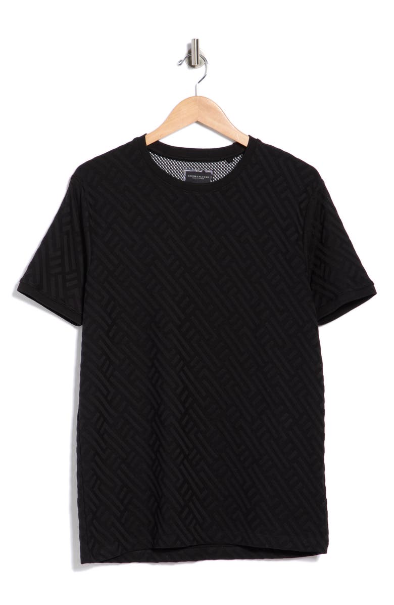 DENIM AND FLOWER Geometric Textured Knit T-Shirt, Main, color, Black W/ Geo Textured