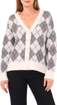 CeCe Argyle V-Neck Cardigan