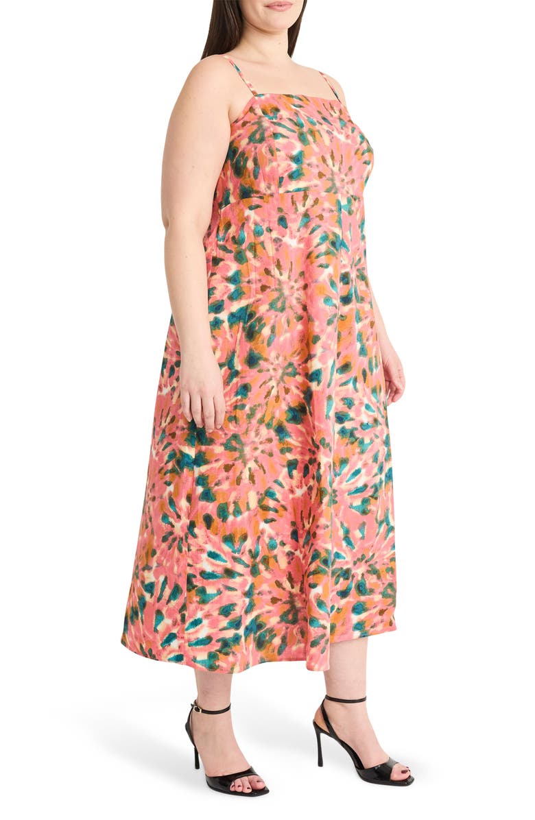 The Good Journey Floral Sleeveless Cotton Smocked Back Midi Dress, Alternate, color, Pink/ Green