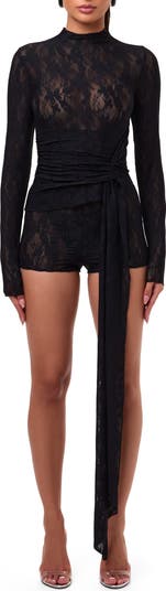 Long Sleeve Lace Drape Top