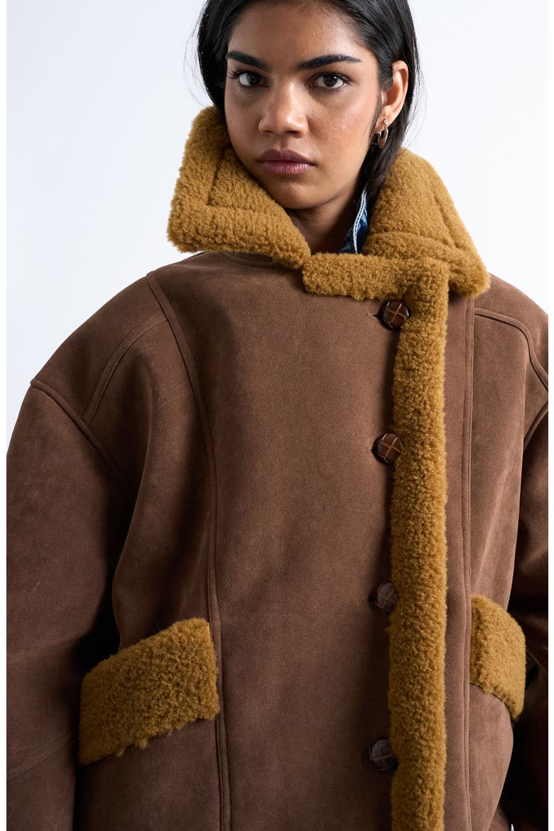 Oversize Faux Shearling Car Coat, Alternate, color, BROWN