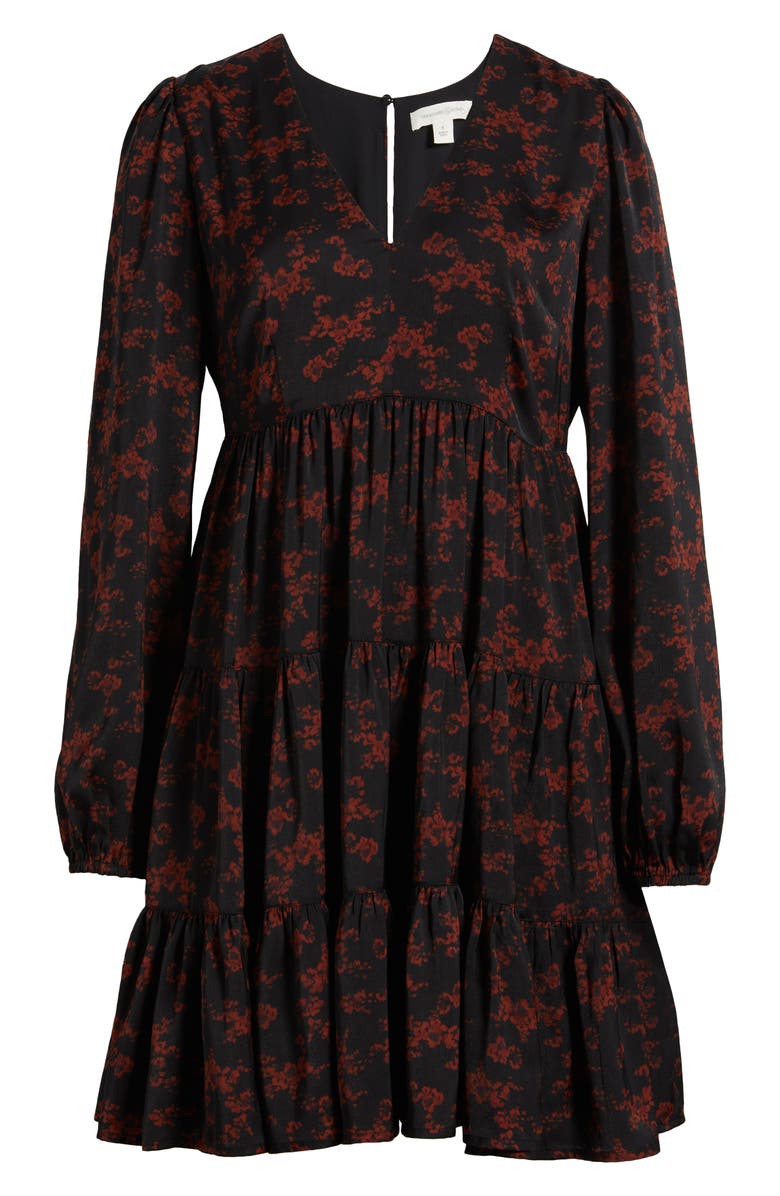 Treasure & Bond V-Neck Long Sleeve Satin Minidress, Alternate, color, Black- Rust H Abstract Bouquet