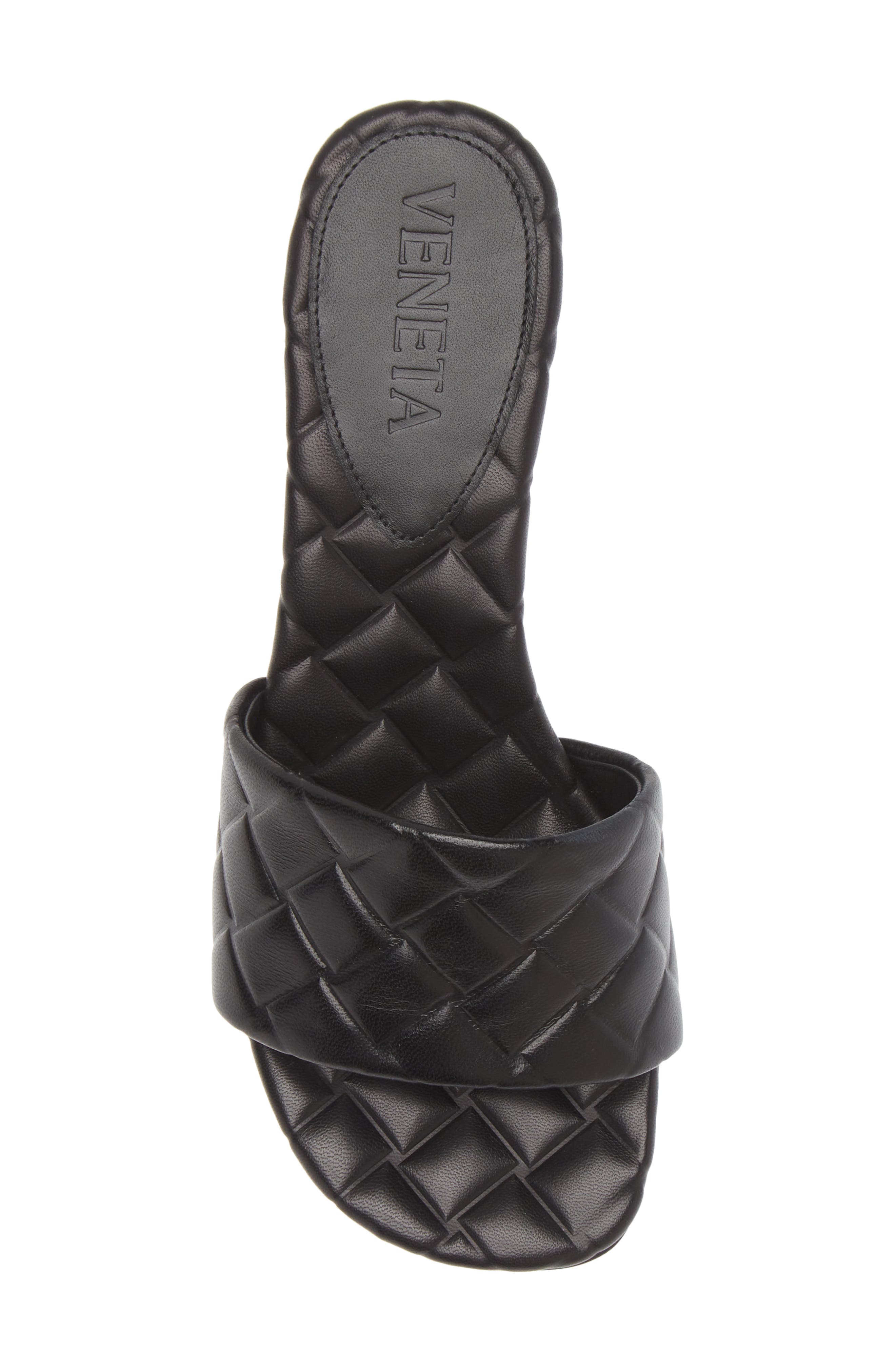 Intrecciato Embossed Slide Sandal, Alternate, color, BLACK