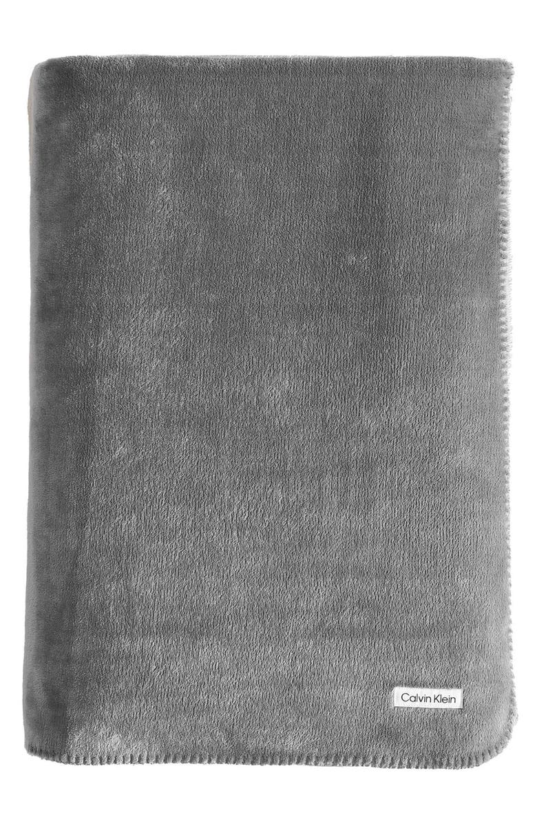 Calvin Klein Home Modern Reversible Solid Plush Blanket, Main, color, Medium Grey