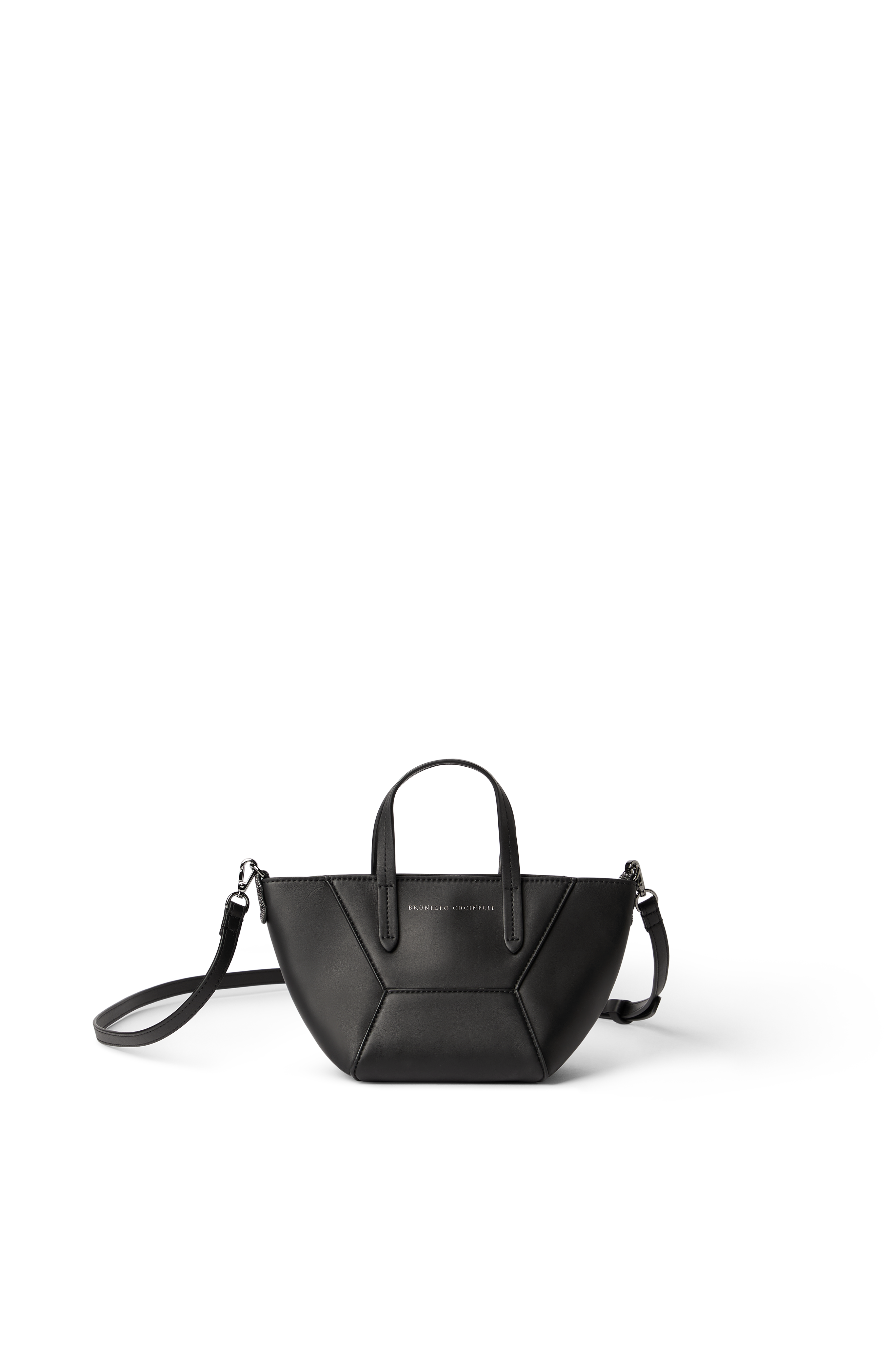 Brunello Cucinelli Calfskin mini BC Duo bag, Main, color, Black