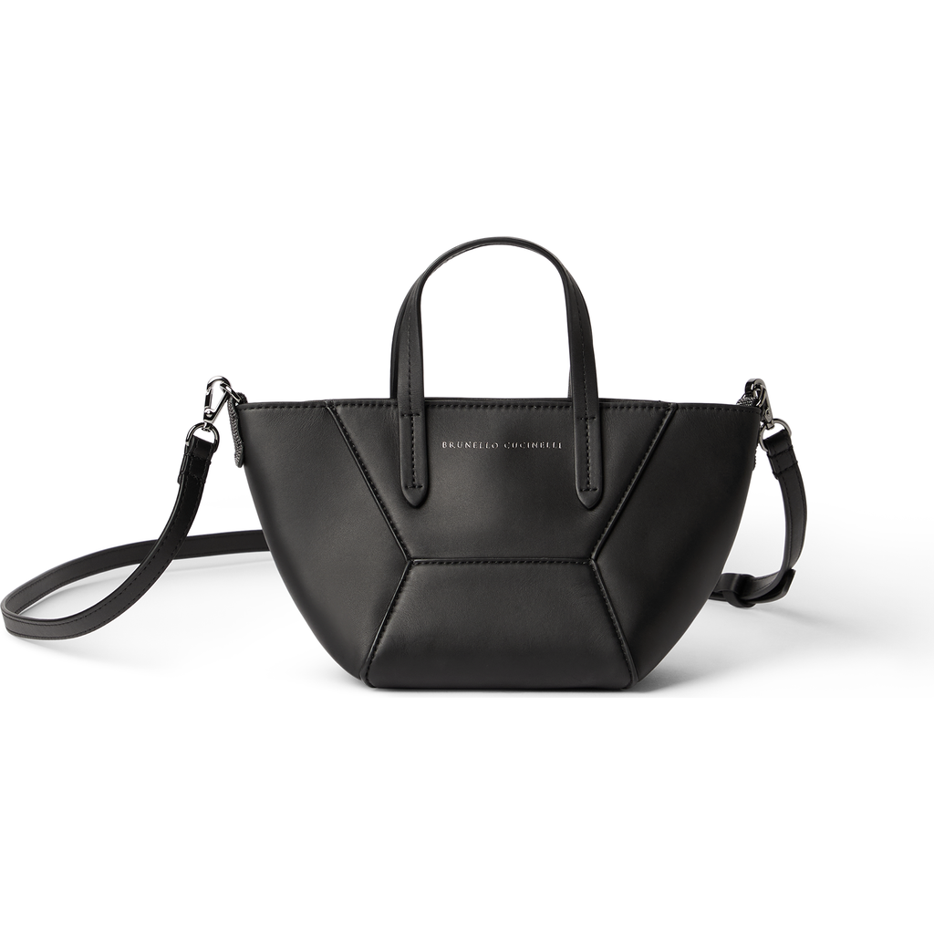 Brunello Cucinelli Mini Calfskin Bc Duo Top-handle Bag In Black