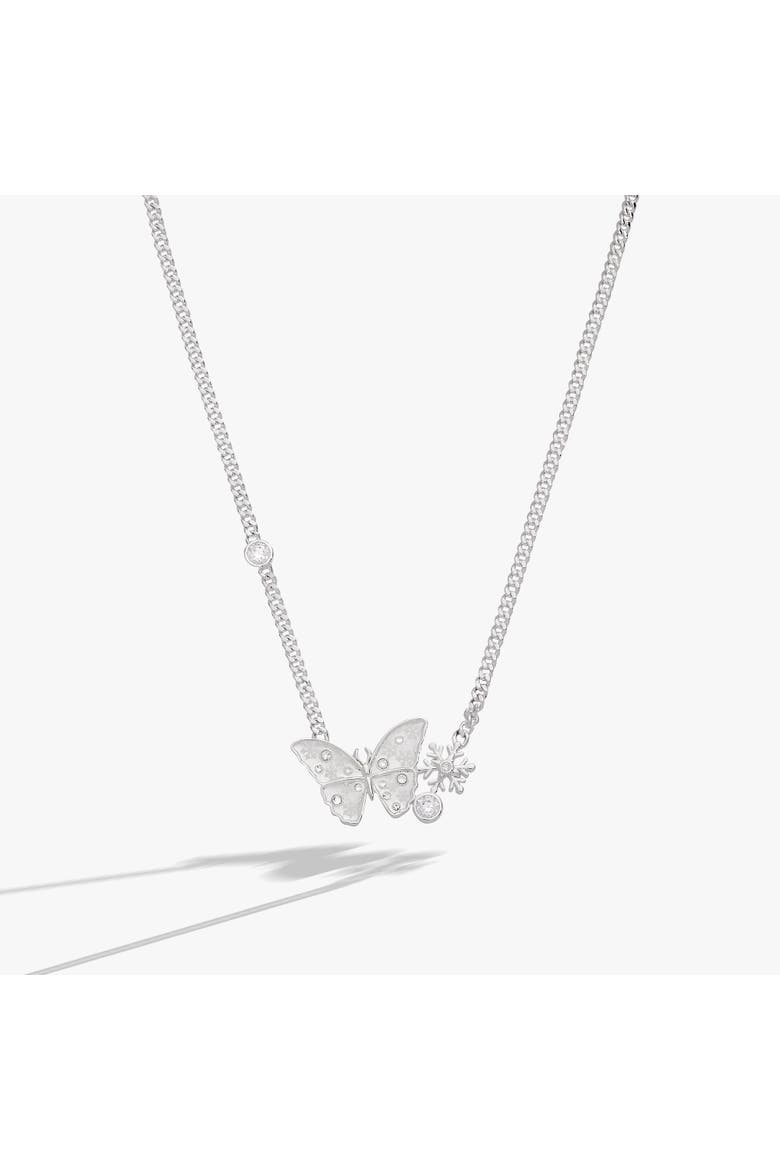 Glass Butterfly Inline Necklace, Main, color, Silver