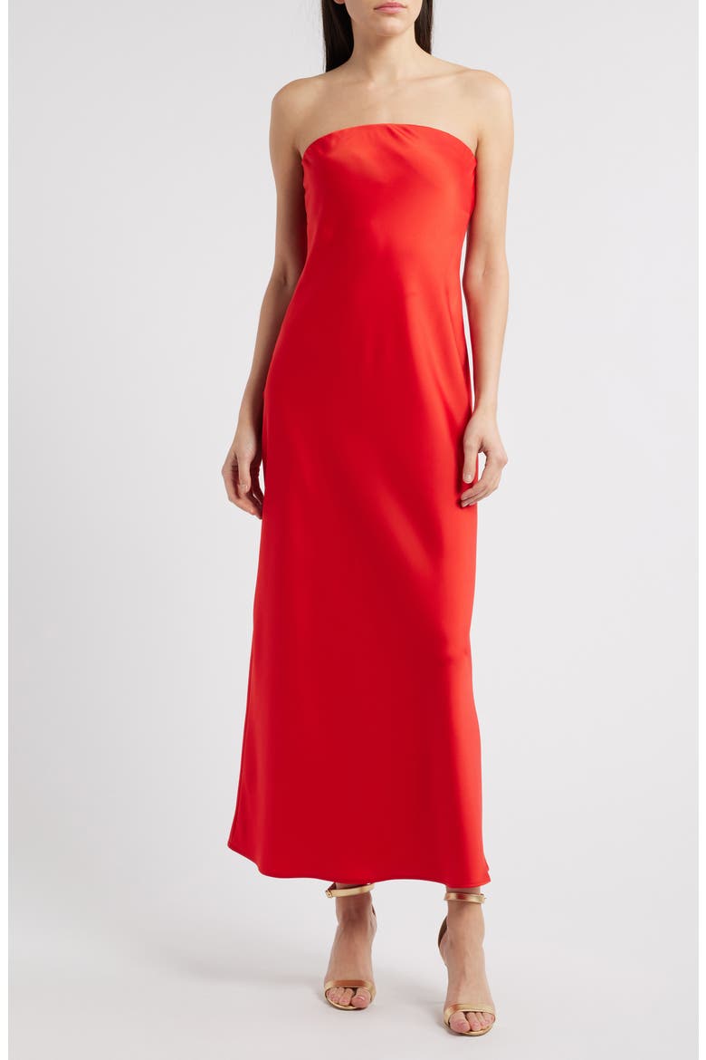 Madelyn Strapless Bias Cut Satin Dress, Main, color, RED