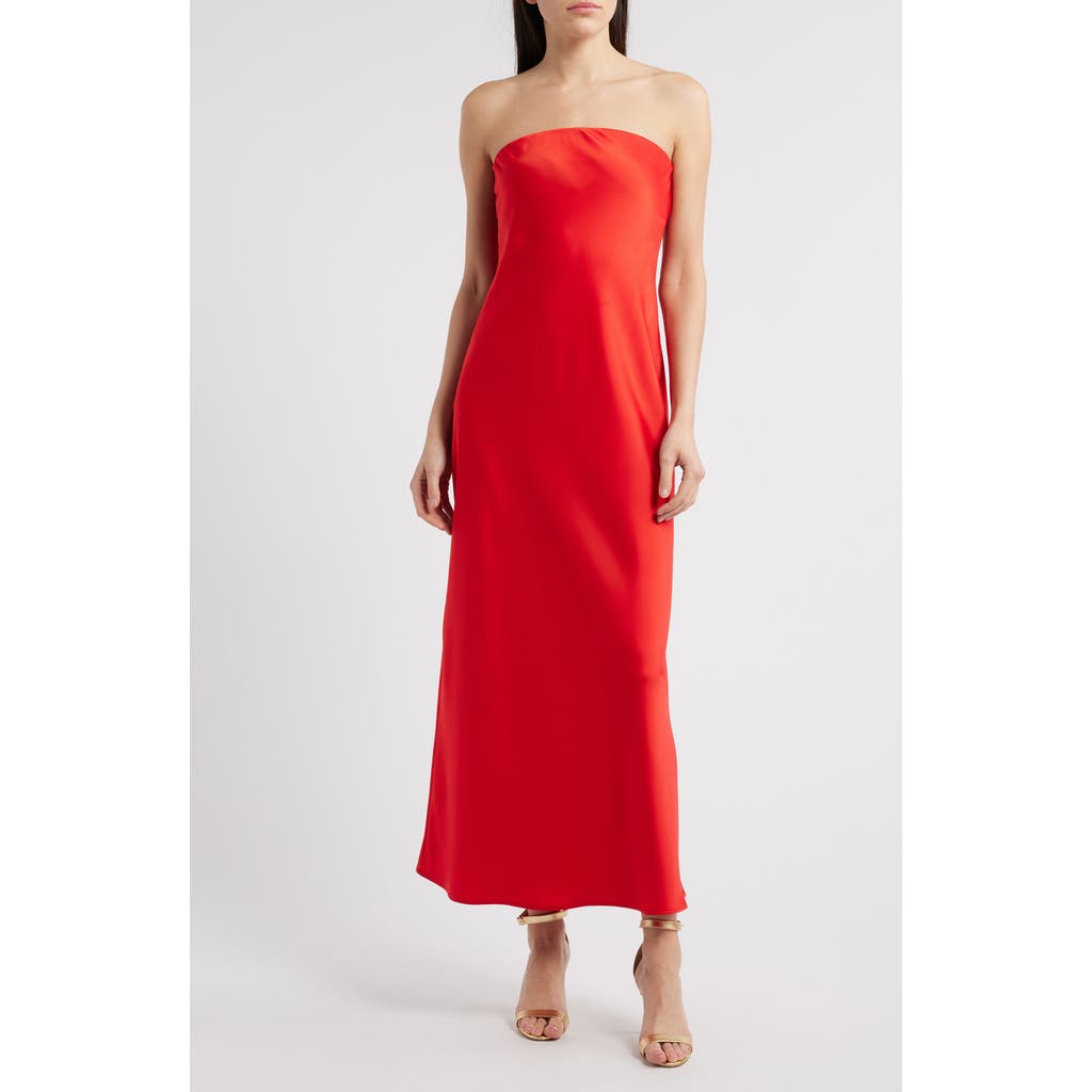 Wayf Madelyn Strapless Bias Cut Satin Dress In Red