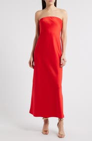 WAYF Madelyn Strapless Bias Cut Satin Dress