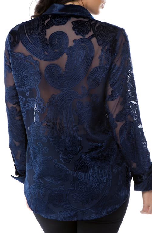 Apny Burnout Velvet Button-up Shirt In Navy