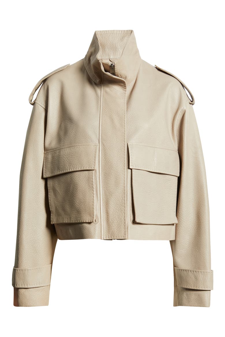 Maeve Crop Leather Moto Jacket (Nordstrom Exclusive), Alternate, color, FAWN