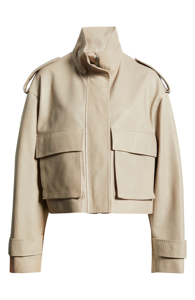 Fleurette Maeve Crop Leather Moto Jacket, Alternate, color, Fawn