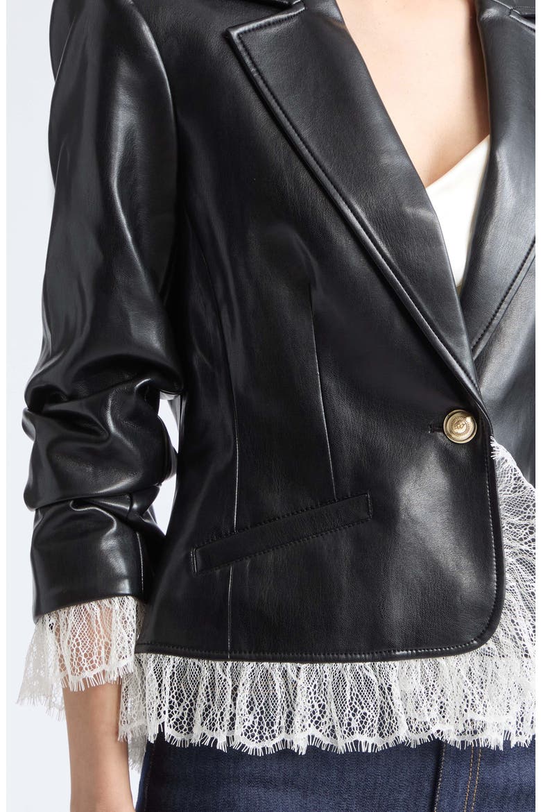 Le Petit Faux Leather Lace Trim Blazer, Alternate, color, BLACK/ IVORY