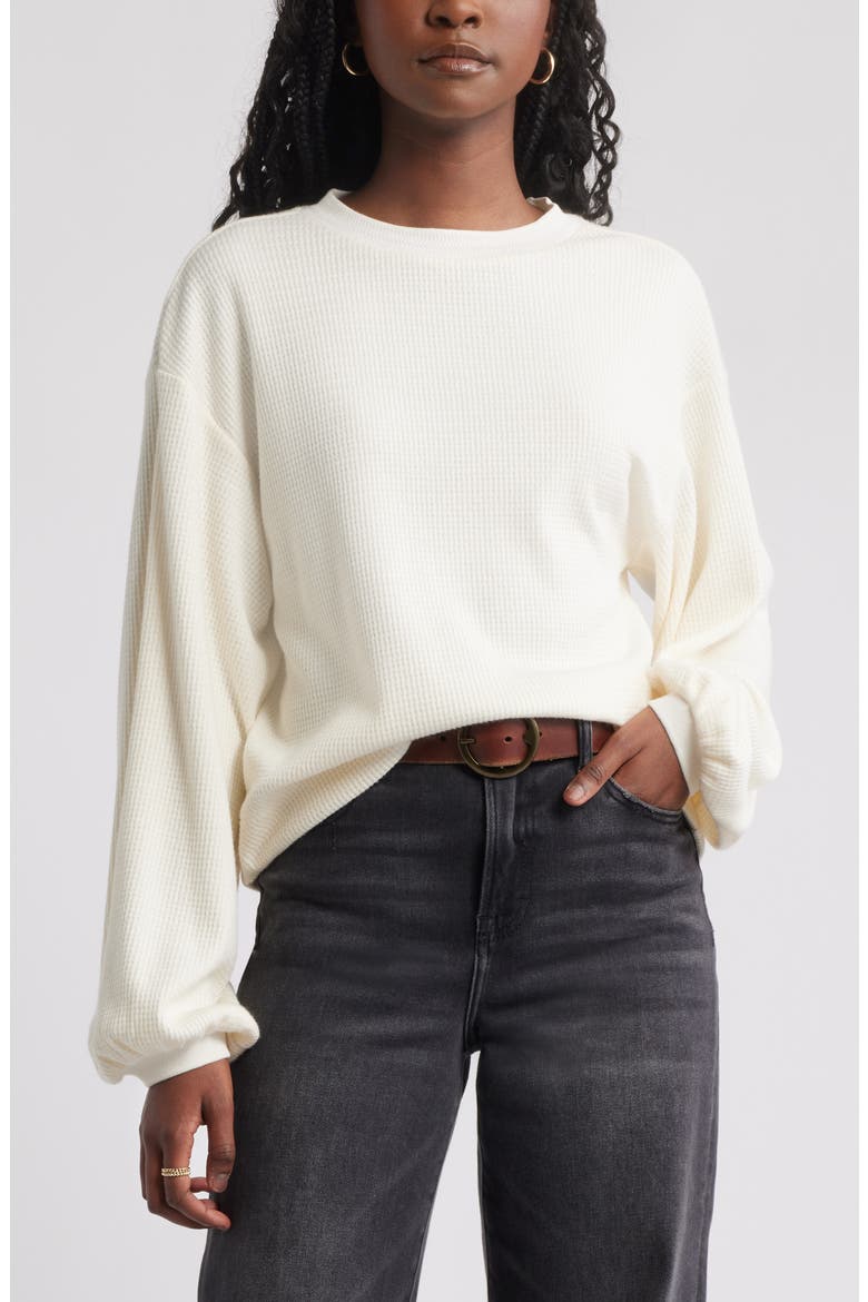 Blouson Sleeve Waffle Knit Top, Main, color, IVORY EGRET