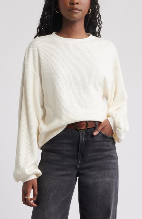 Blouson Sleeve Waffle Knit Top