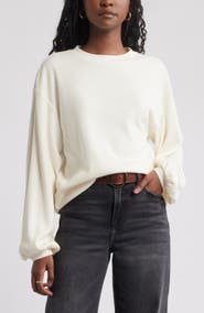 Treasure & Bond Blouson Sleeve Waffle Knit Top