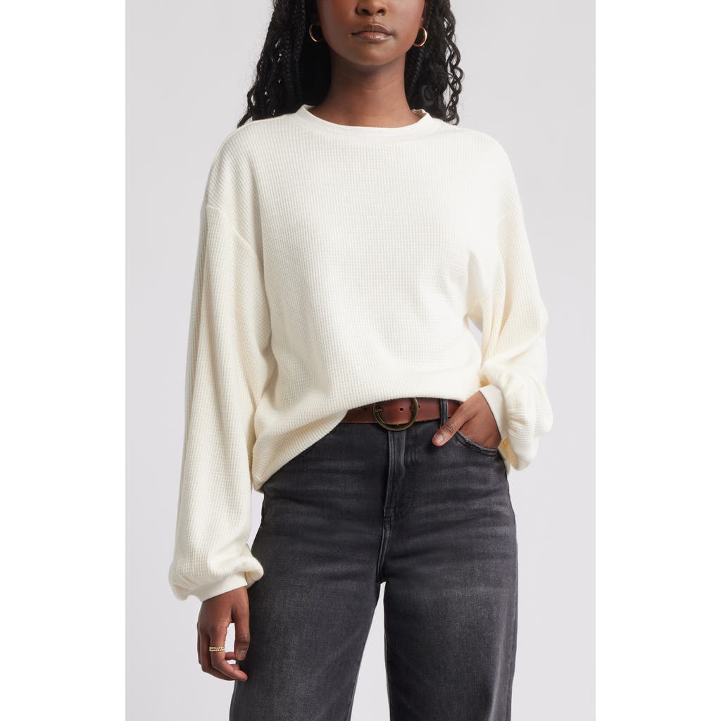 Treasure & Bond Blouson Sleeve Waffle Knit Top In White